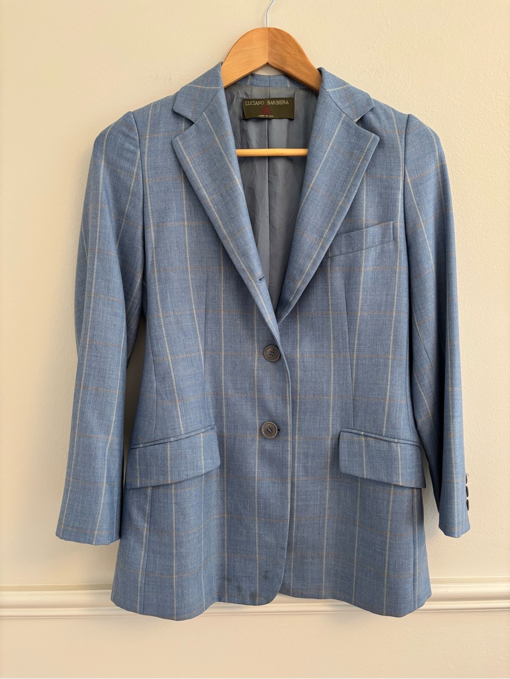Luciano Barbera Light Blue Windowpane Cashmere Blazer